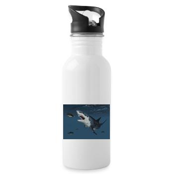 Großer weißer Hai auf der Jagd - Trinkflasche mit integriertem Trinkhalm - Weiß - Rechts
