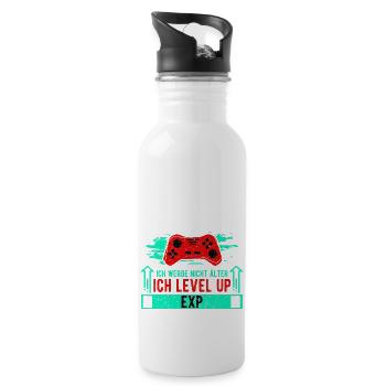 ICH WERDE NICHT ÄLTER, ICH LEVEL UP - Trinkflasche mit integriertem Trinkhalm - Weiß - Rechts