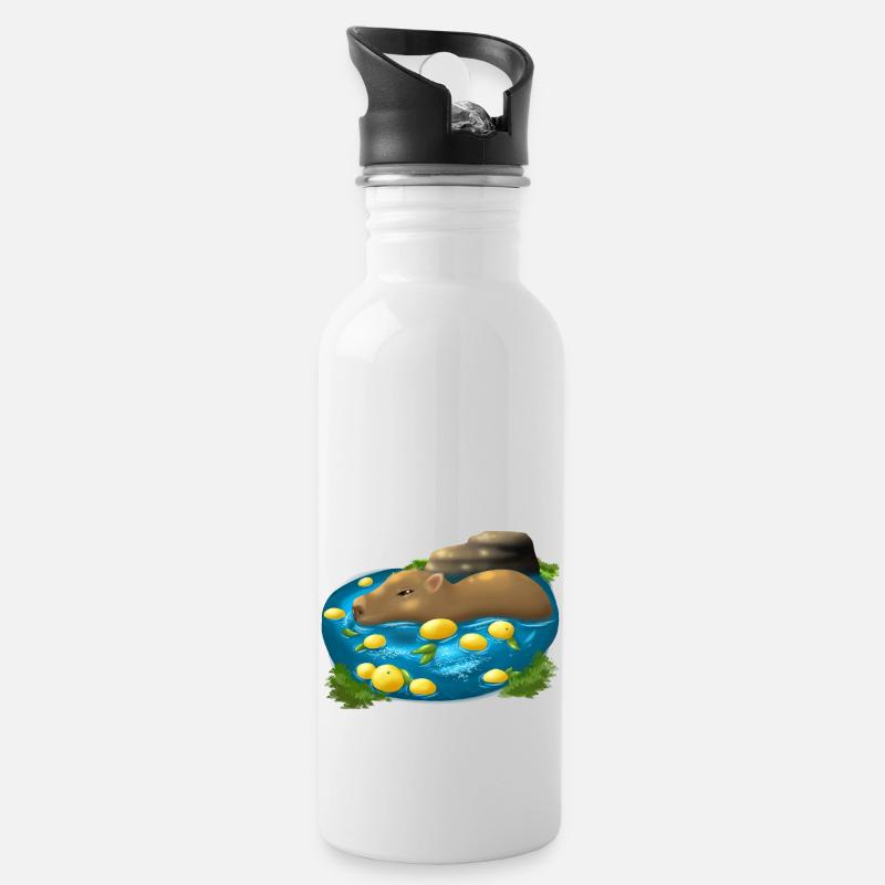 Capybara - Trinkflasche mit integriertem Trinkhalm - Weiß