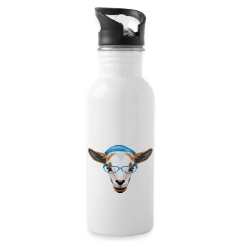 Kluge junge Ziege mit blauem Hut und Brille - Trinkflasche mit integriertem Trinkhalm - Weiß - Rechts