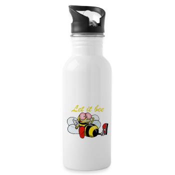 Let it bee" Honig-süßes Design, entspannte Biene - Trinkflasche mit integriertem Trinkhalm - Weiß - Rechts