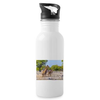 giraffe and Landscape in a Etosha National Park - Water bottle with straw - white - Right