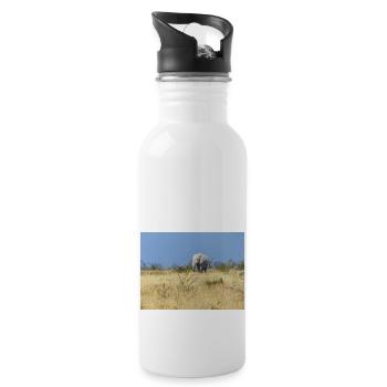 elephant and Landscape in a Etosha National Park - Water bottle with straw - white - Right