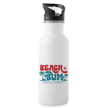 Beach Bum, Summer Sun Holiday Beach Palm Trees Sea - Water bottle with straw - white - Right