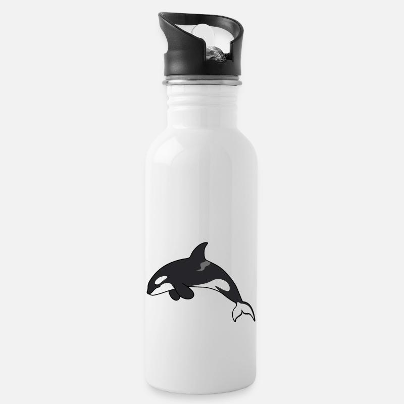 Meerestiere - Trinkflasche mit integriertem Trinkhalm - Weiß
