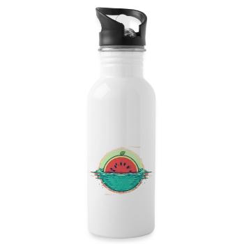Watermelon in the sea funny melons art - Water bottle with straw - white - Right