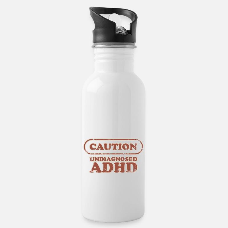Caution, ADHD - Water bottle with straw - white