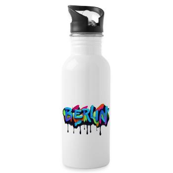 Berlin Graffiti - Trinkflasche mit integriertem Trinkhalm - Weiß - Rechts