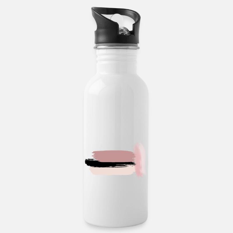 kreativer Pinselstrich - Trinkflasche mit integriertem Trinkhalm - Weiß