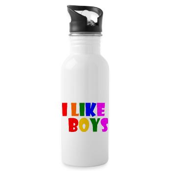 I like boys - Water bottle with straw - white - Right