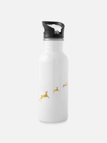 Goldene Rentiere - Trinkflasche mit integriertem Trinkhalm - Weiß