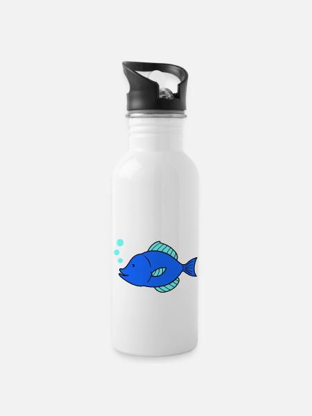 fisch comic - Trinkflasche mit integriertem Trinkhalm - Weiß