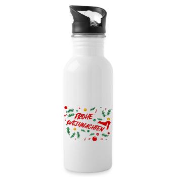 Frohe Weihnachten - Mistelzweige - Trinkflasche mit integriertem Trinkhalm - Weiß - Rechts
