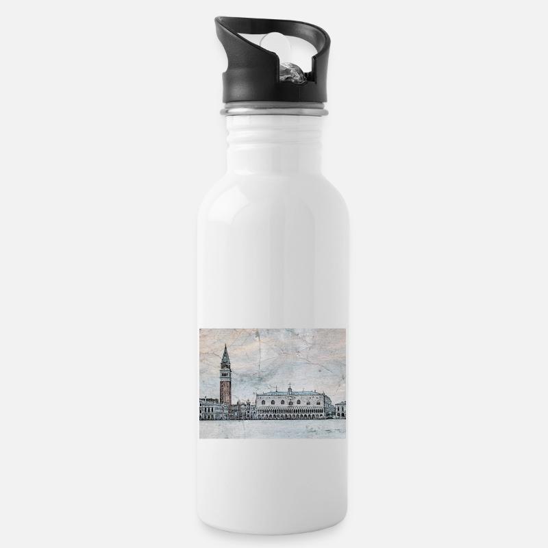 Blick auf den Markusplatz - Trinkflasche mit integriertem Trinkhalm - Weiß