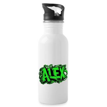 Alex Name Graffiti grün - Trinkflasche mit integriertem Trinkhalm - Weiß - Rechts