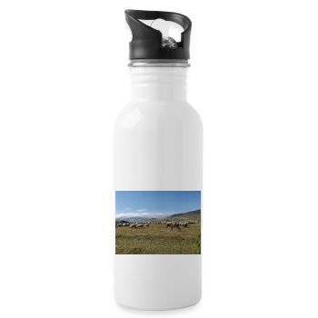 Sheep, donkeys, mountains, meadows - Water bottle with straw - white - Right