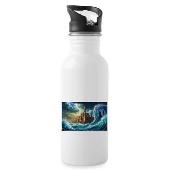 gruselige mythische Orte – Der Untergang von Atlantis - Trinkflasche mit integriertem Trinkhalm - Weiß - Rechts
