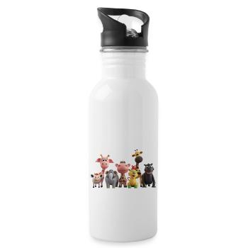 Lustige Tiergruppe - Trinkflasche mit integriertem Trinkhalm - Weiß - Rechts