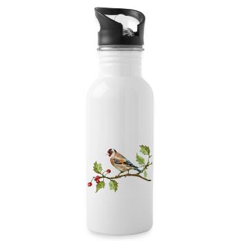 Bunter Vogel - Trinkflasche mit integriertem Trinkhalm - Weiß - Rechts
