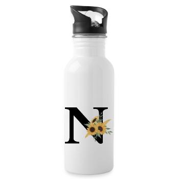 Buchstabe n blumige Sonnenblume - Trinkflasche mit integriertem Trinkhalm - Weiß - Rechts