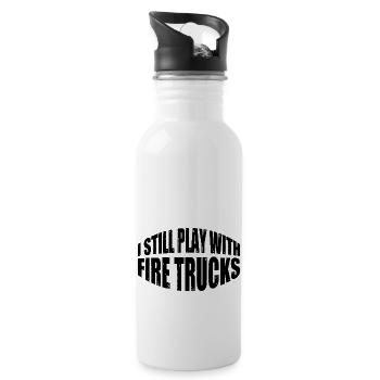 I Still Play With Fire Trucks 4 - Trinkflasche mit integriertem Trinkhalm - Weiß - Rechts