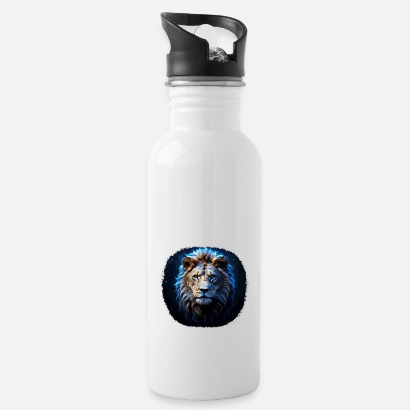 Sternzeichen Löwe - Trinkflasche mit integriertem Trinkhalm - Weiß