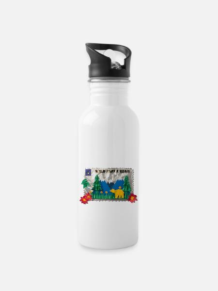 Wild Paper Bear - Water bottle with straw - white