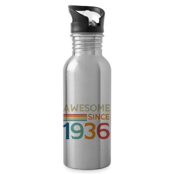 Awesome since 1936 - Water bottle with straw - silver - Right