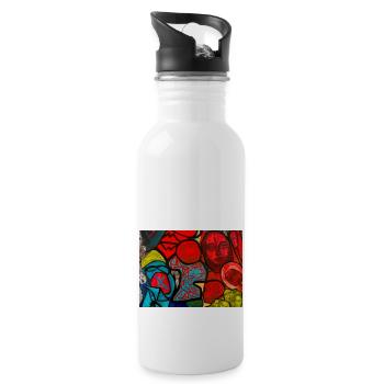 Kunstvolles Design - Trinkflasche mit integriertem Trinkhalm - Weiß - Rechts