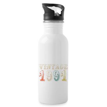 Jahrgang 1991 - 33. Geburtstag - 33 Jahre alt - Trinkflasche mit integriertem Trinkhalm - Weiß - Rechts