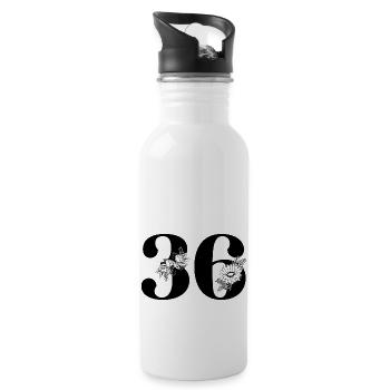 Number 36 Black Floral - 36th Floral Birthday - Water bottle with straw - white - Right
