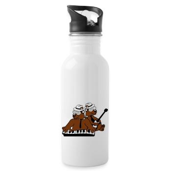 2 Bär Braunbär Keyboard Klavier Gitarre Band Team - Trinkflasche mit integriertem Trinkhalm - Weiß - Rechts