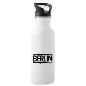 Berlin Grunge Design Alexanderplatz Berliner Bär - Trinkflasche mit integriertem Trinkhalm - Weiß - Rechts