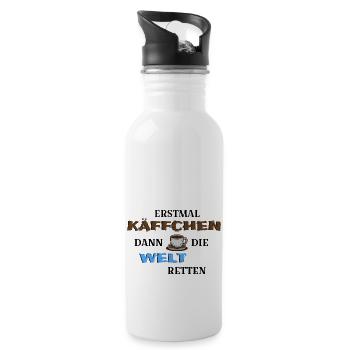 Käffchen für Weltretter - Trinkflasche mit integriertem Trinkhalm - Weiß - Rechts