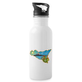 Etna panorama on the map of Sicily - Water bottle with straw - white - Right