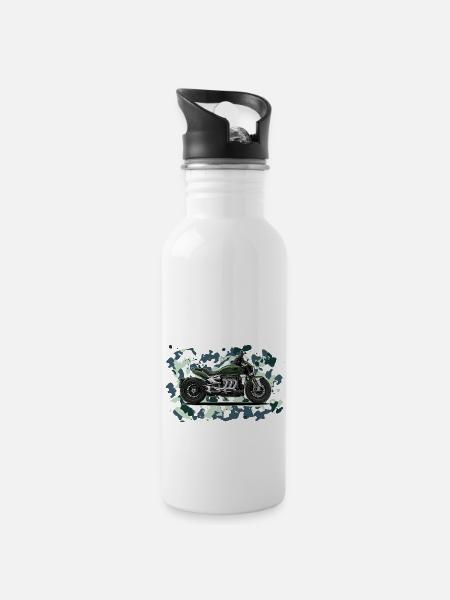 Cruiser // Custom // Motorrad - Trinkflasche mit integriertem Trinkhalm - Weiß