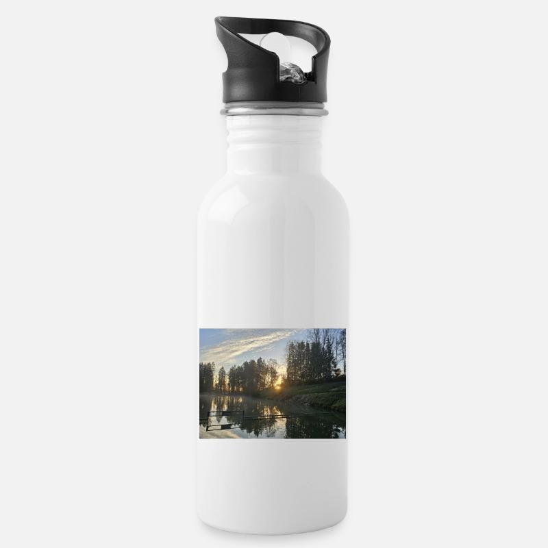 Sonnenaufgang - Trinkflasche mit integriertem Trinkhalm - Weiß