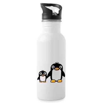 2 pingouins papa maman enfant bébé mains tenant mignon - Gourde avec paille intégrée - blanc - Droite