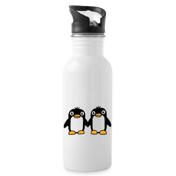 2 Pinguine Pärchen Händchen haltenverliebt Freunde - Trinkflasche mit integriertem Trinkhalm - Weiß - Rechts