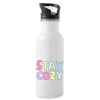 Funny Stay Cozy, Humor Winter Season Lovers - Water bottle with straw - white - Right