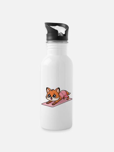 Fuchs Yoga - Trinkflasche mit integriertem Trinkhalm - Weiß