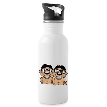 2 Hunde Nerds Hornbrille Geeks Zahnspange Schlau - Trinkflasche mit integriertem Trinkhalm - Weiß - Rechts