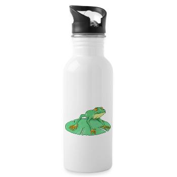 Cute green frog on a lilypad - Water bottle with straw - white - Right