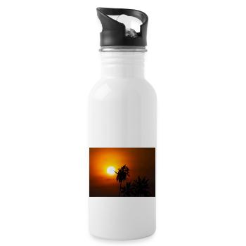 Die Hand der Natur auf der Sonne - Trinkflasche mit integriertem Trinkhalm - Weiß - Rechts