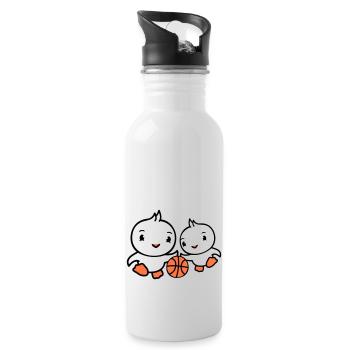 2 Birds Playing Basketball Together Fun Sports Cute - Water bottle with straw - white - Right