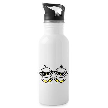 2 Birds Sunglasses Cool Sitting Two Friends Crew - Water bottle with straw - white - Right