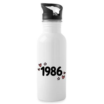1986 Classic Vintage Retro Cute 80s - Water bottle with straw - white - Right