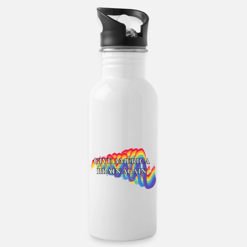 Give America Brain Again Rainbow LGBTQ - Trinkflasche mit integriertem Trinkhalm - Weiß