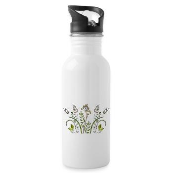 Blumen - Trinkflasche mit integriertem Trinkhalm - Weiß - Rechts