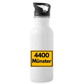 Ortsschild - damals Retro alte PLZ 4400 MÜNSTER - Trinkflasche mit integriertem Trinkhalm - Weiß - Rechts